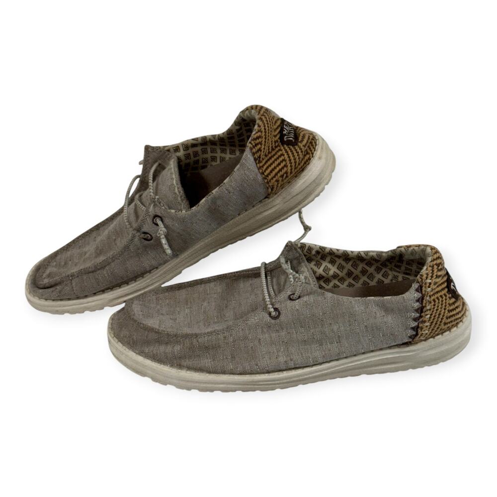 Hey Dude Wendy Chambray Woven Sneakers Womens 8, Java, Boho, Casual Chic